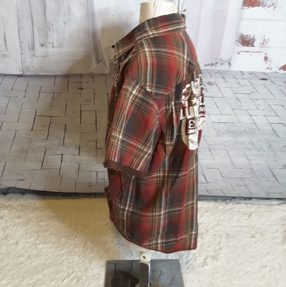 3/$15 Arizona Jean retro insp shirt brown plaid 7X - Picture 2 of 6